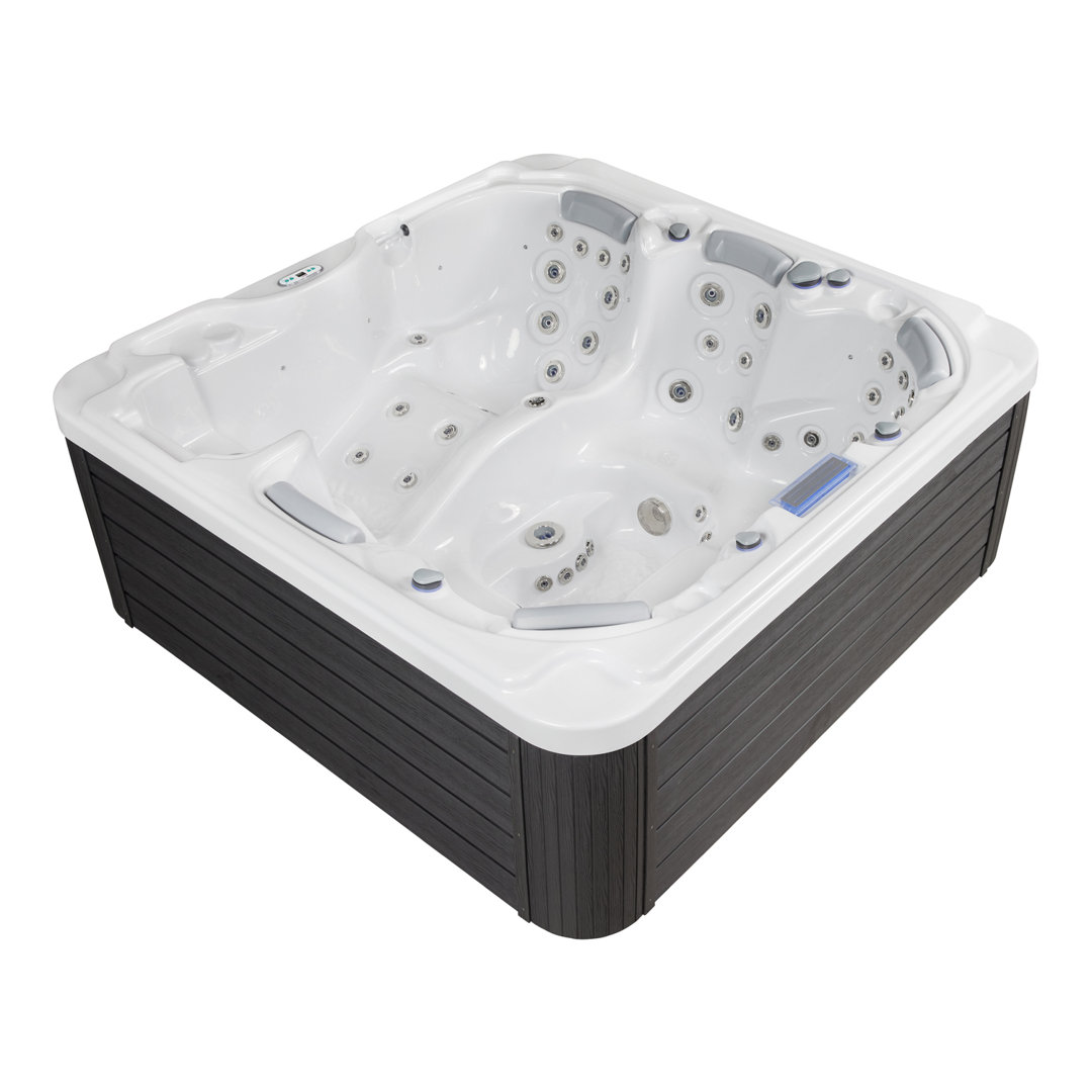 Bueno Spa Dallas 6 - Person 82 - Jets Square Acrylic Hot Tub with Cover and Ozonator in White